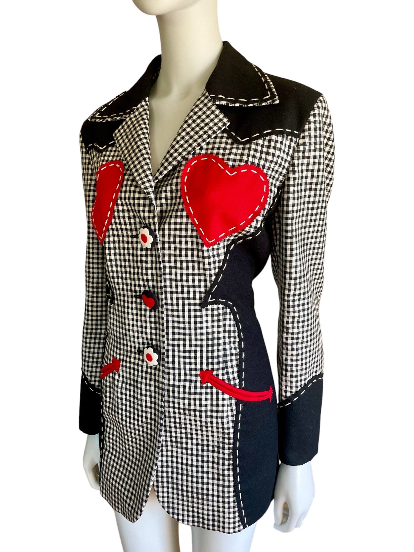 Moschino Cheap and Chic western red hearts patches jacket