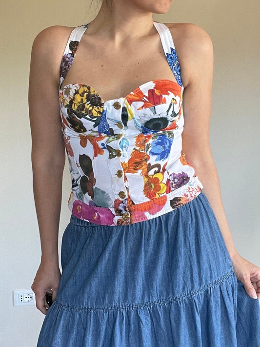 Moschino jeans floral bustier corset top