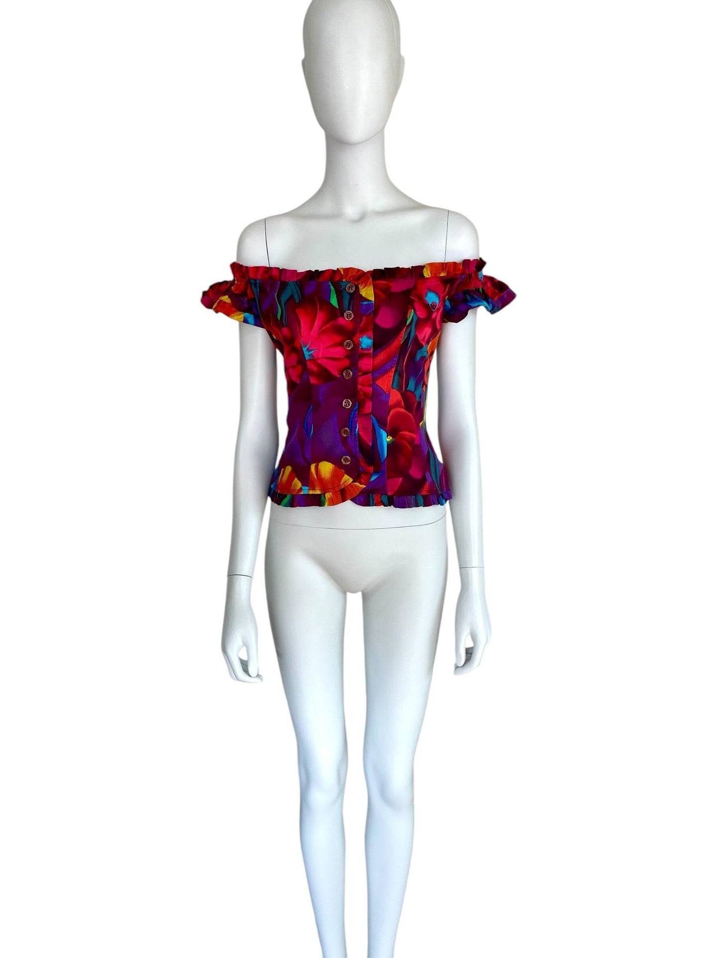 Kenzo multicolour off shoulder floral corset top