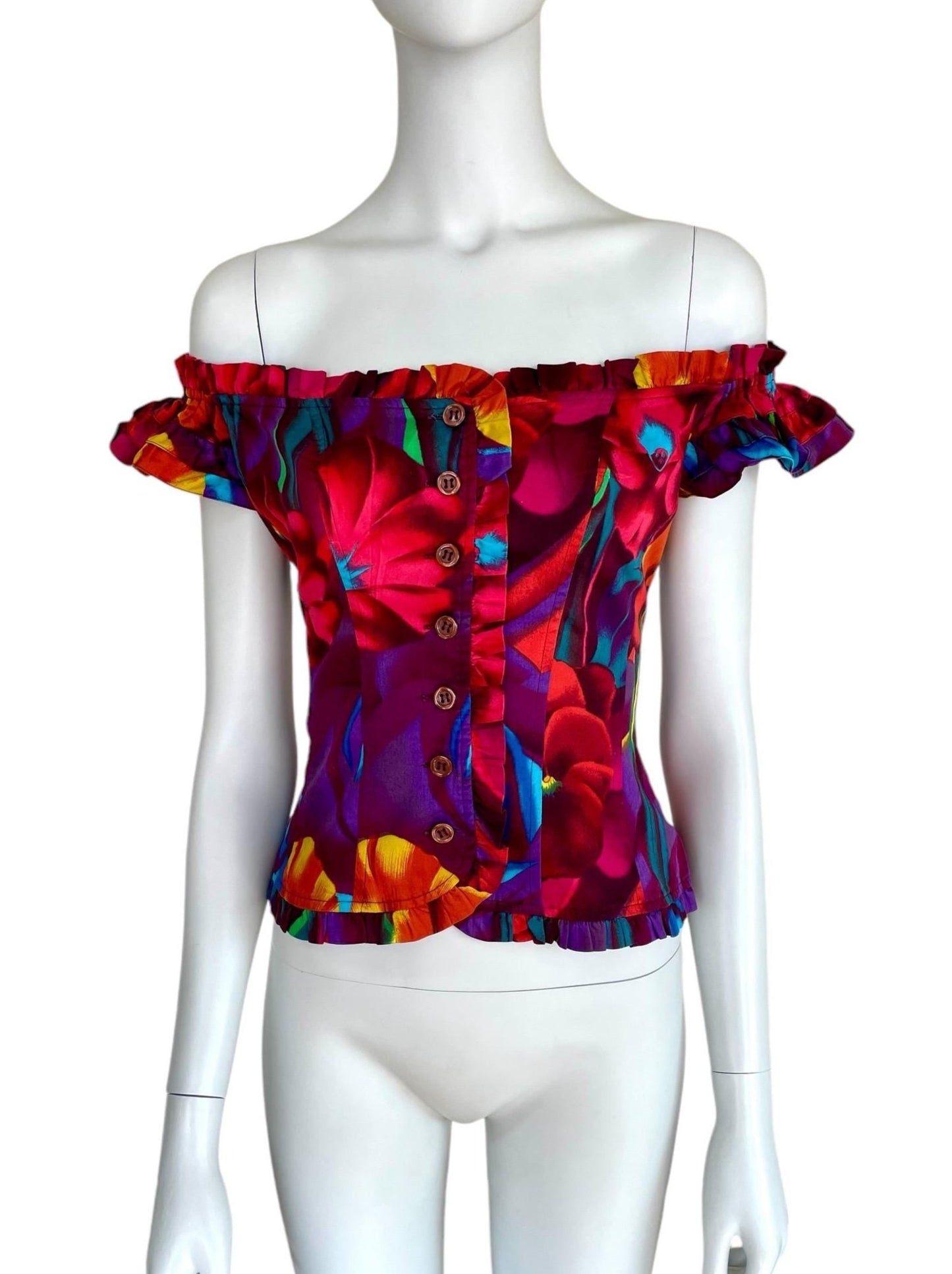 Kenzo multicolour off shoulder floral corset top