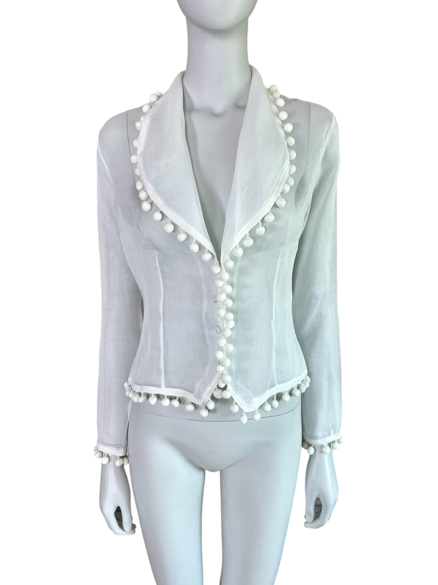 Anne Fontaine organdy shirt jacket with pom pom balls