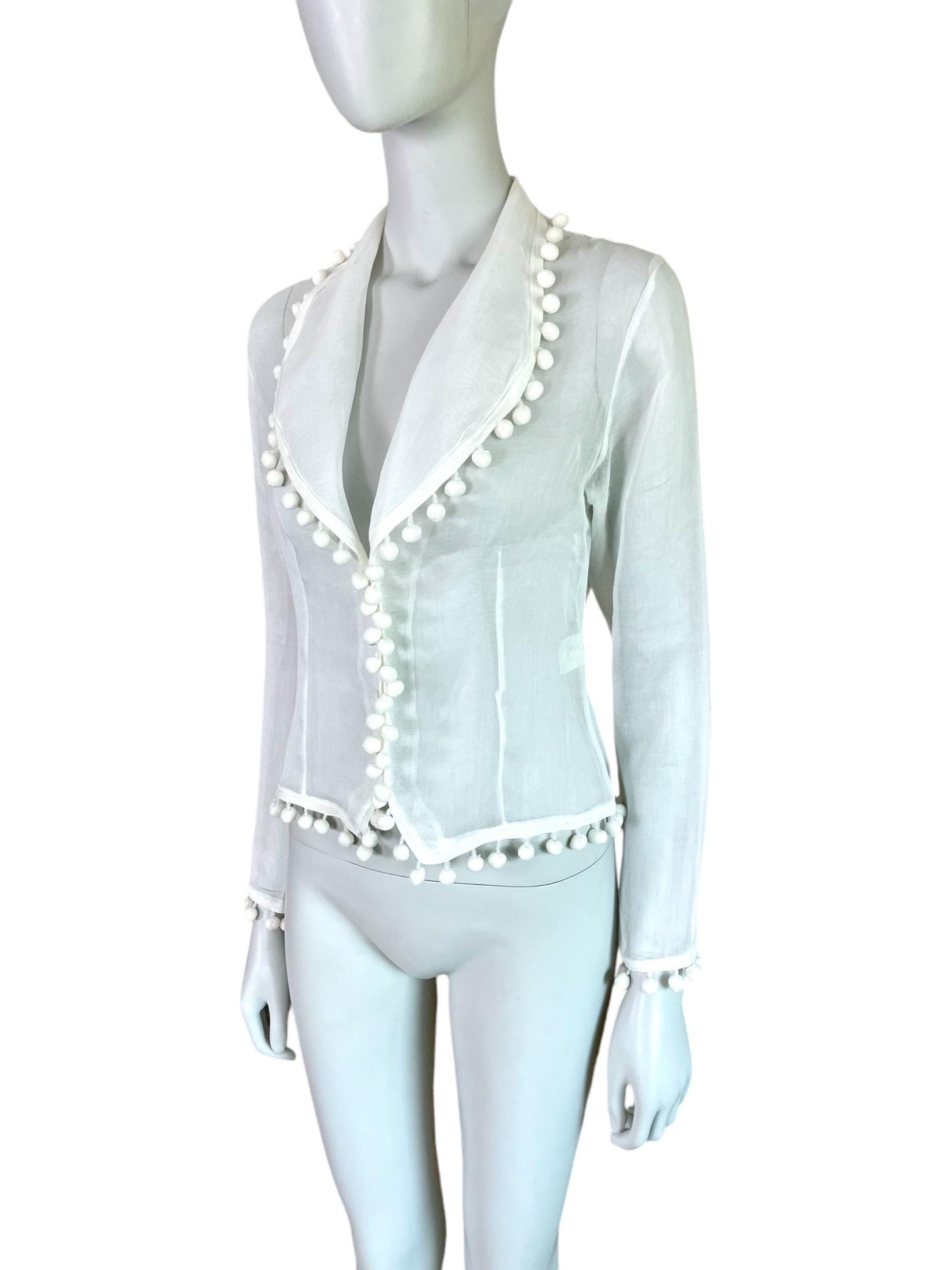 Anne Fontaine organdy shirt jacket with pom pom balls