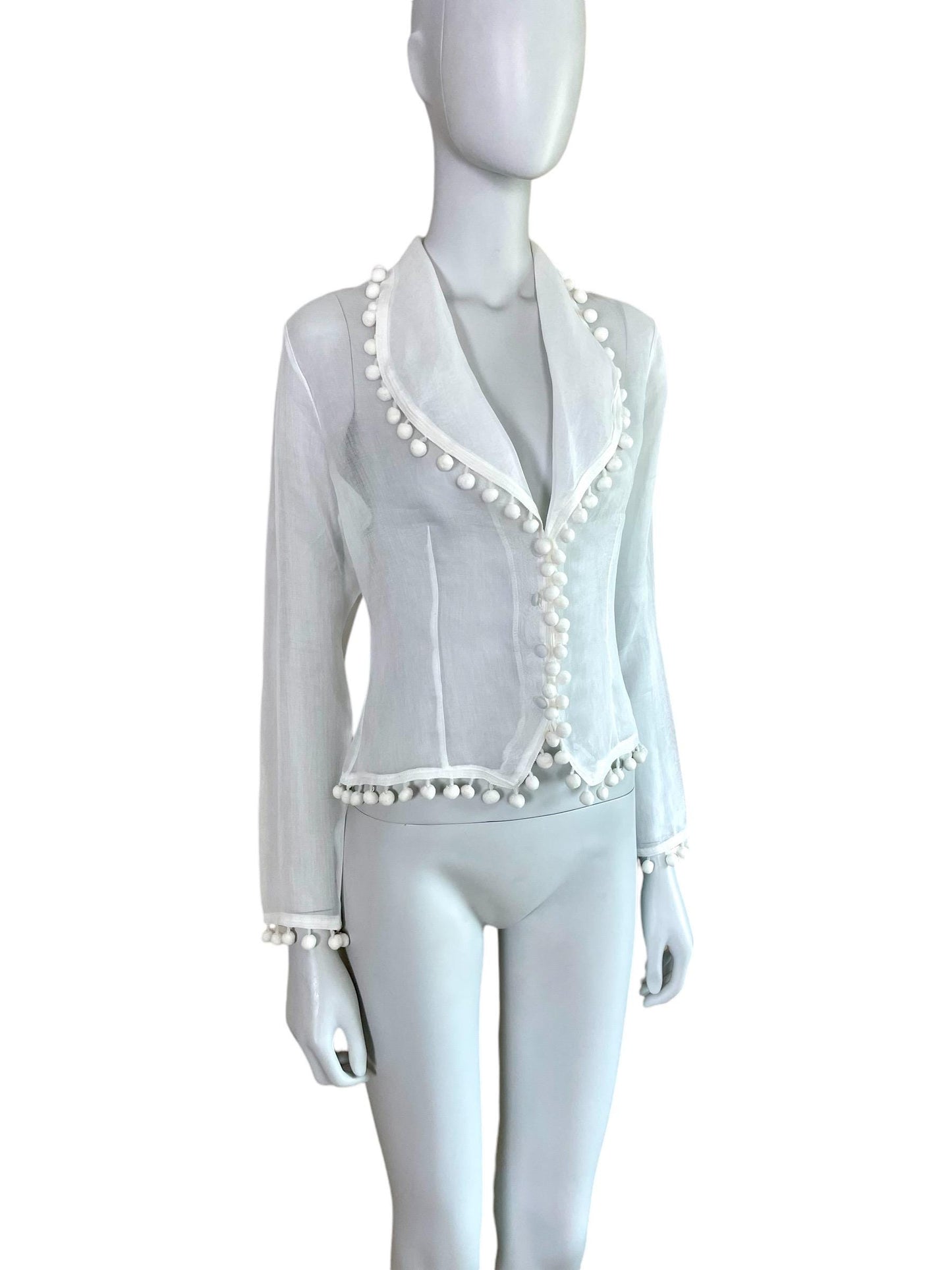 Anne Fontaine organdy shirt jacket with pom pom balls