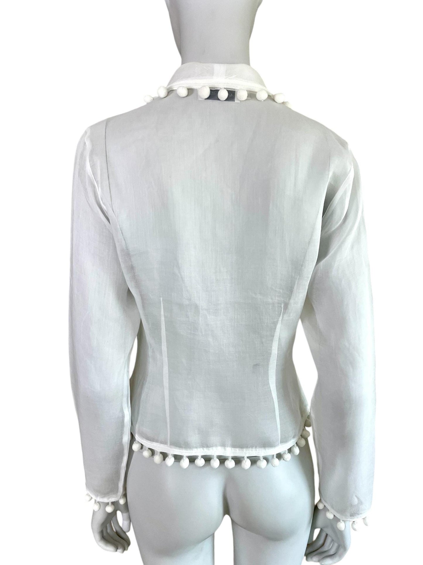 Anne Fontaine organdy shirt jacket with pom pom balls