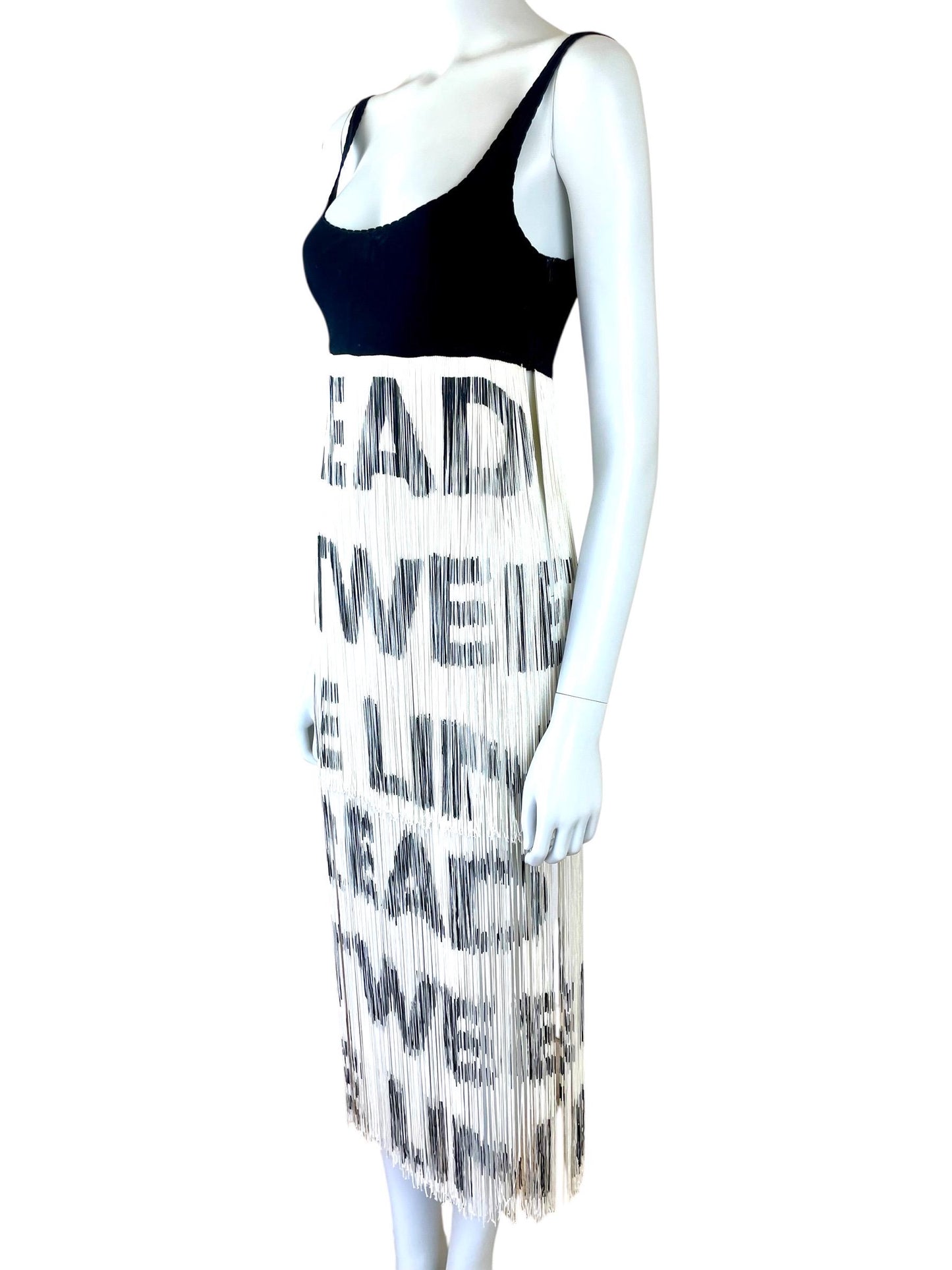 Moschino iconic "Read Between The Lines" fringed dress
