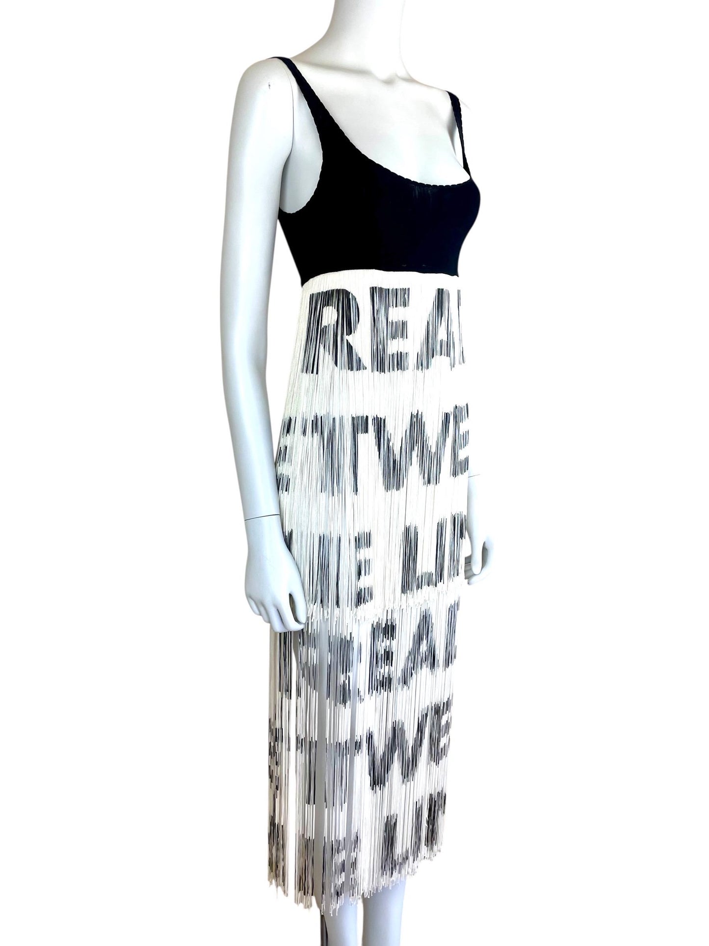 Moschino iconic "Read Between The Lines" fringed dress