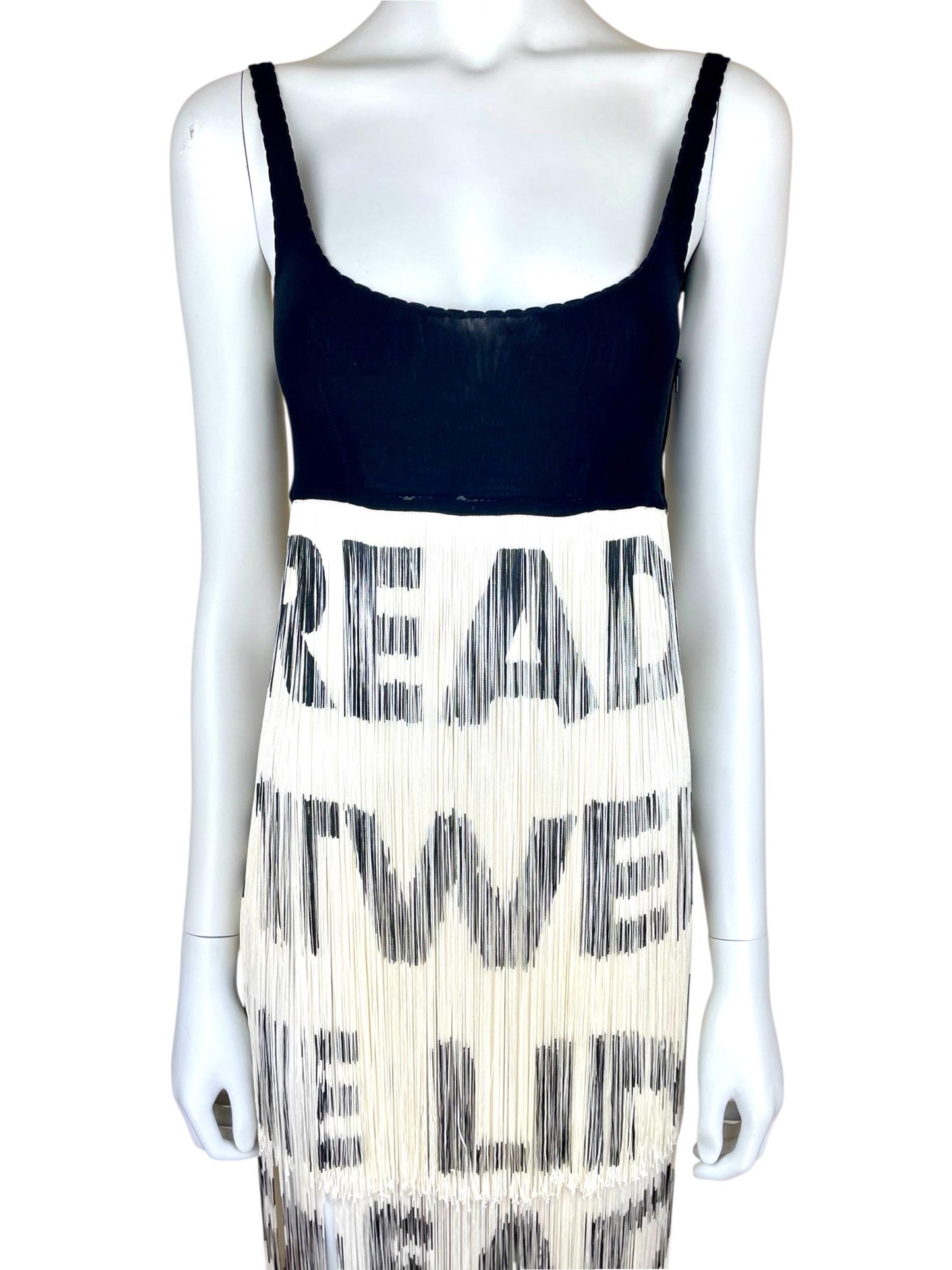 Moschino iconic "Read Between The Lines" fringed dress