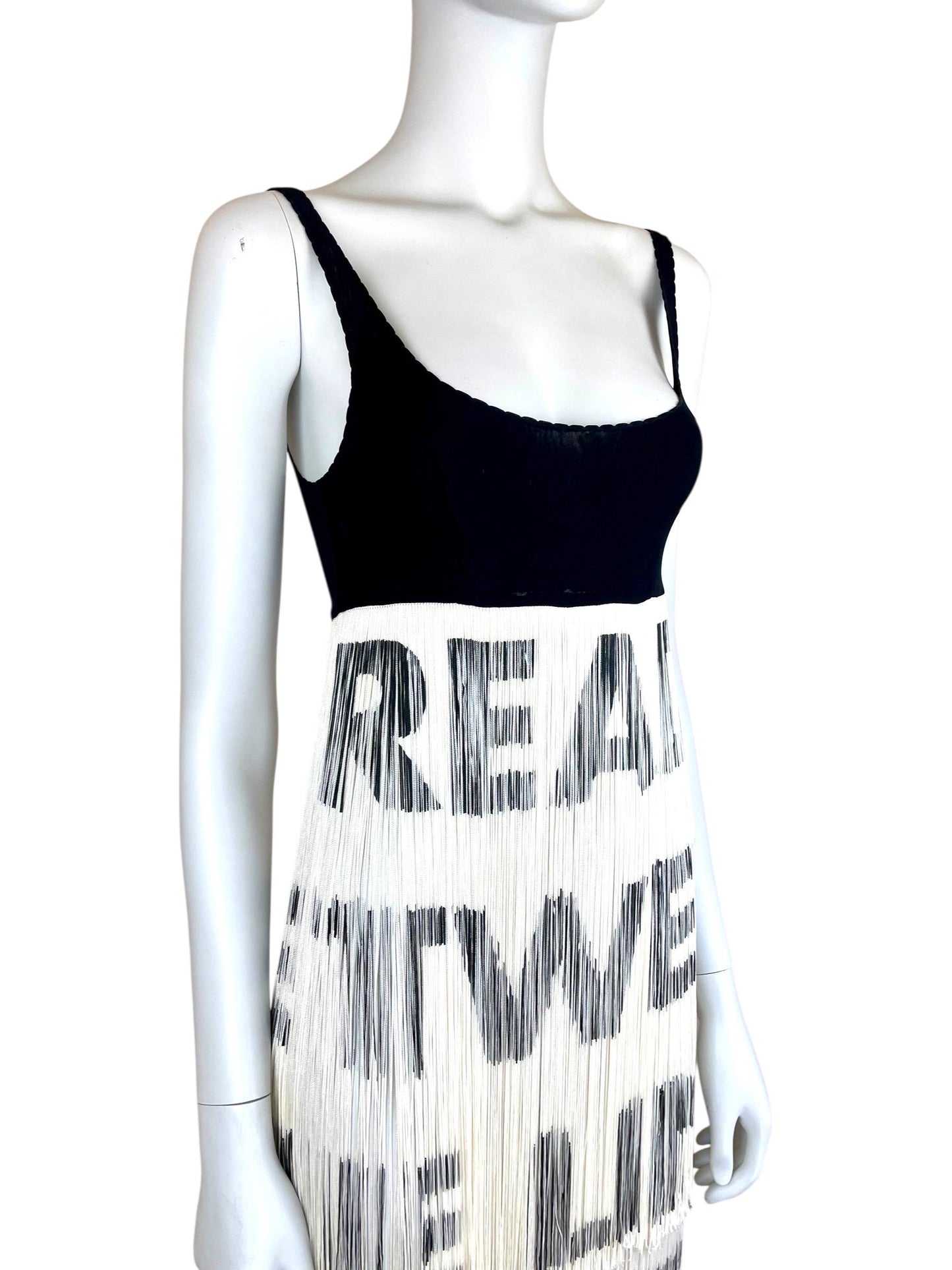 Moschino iconic "Read Between The Lines" fringed dress
