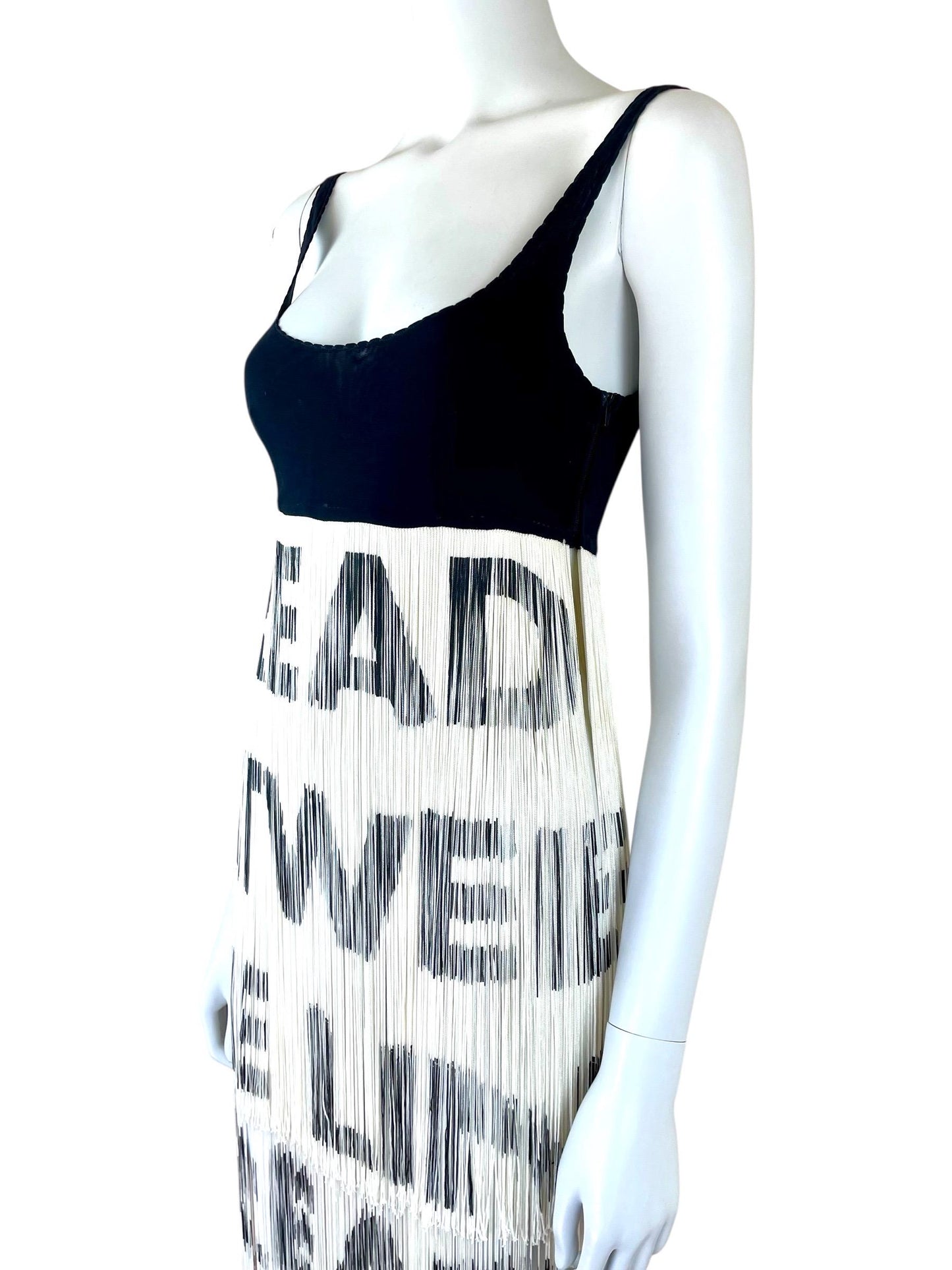 Moschino iconic "Read Between The Lines" fringed dress