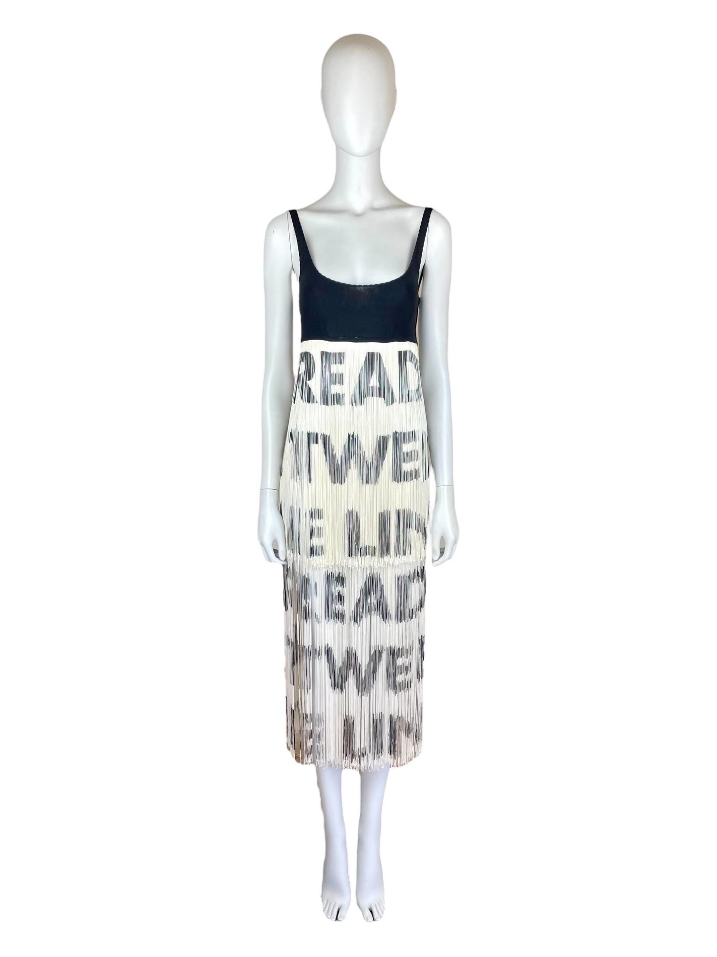 Moschino iconic "Read Between The Lines" fringed dress