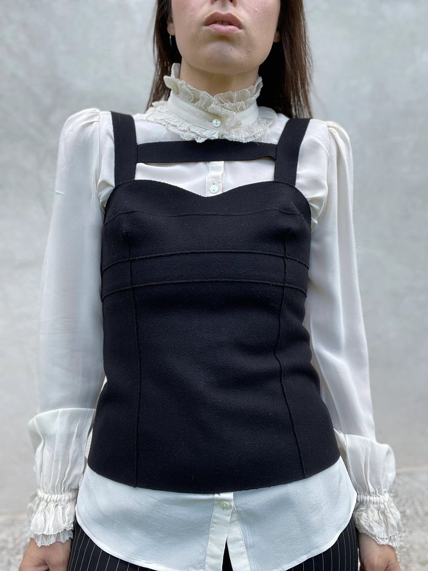 Miu Miu FW 2006 black wool bustier corset top