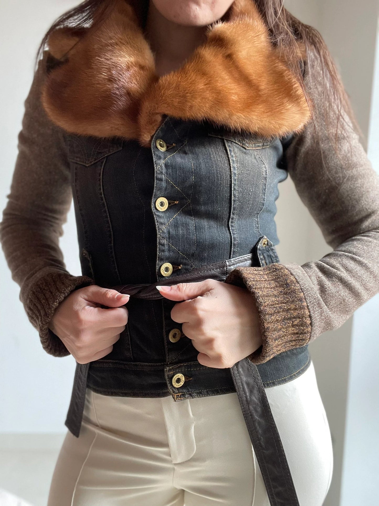 Dolce & Gabbana brownish denim real fur jacket