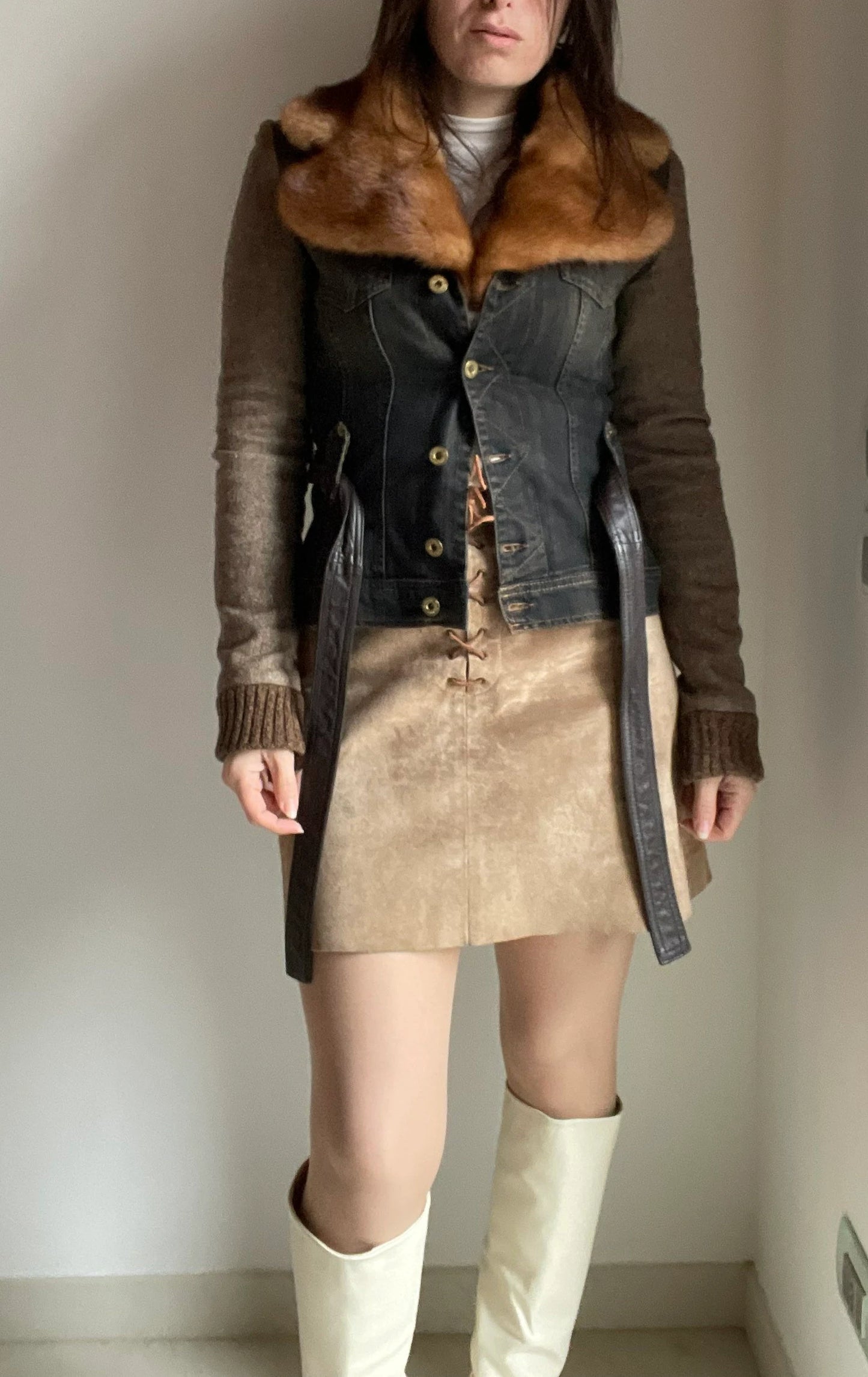 Dolce & Gabbana brownish denim real fur jacket