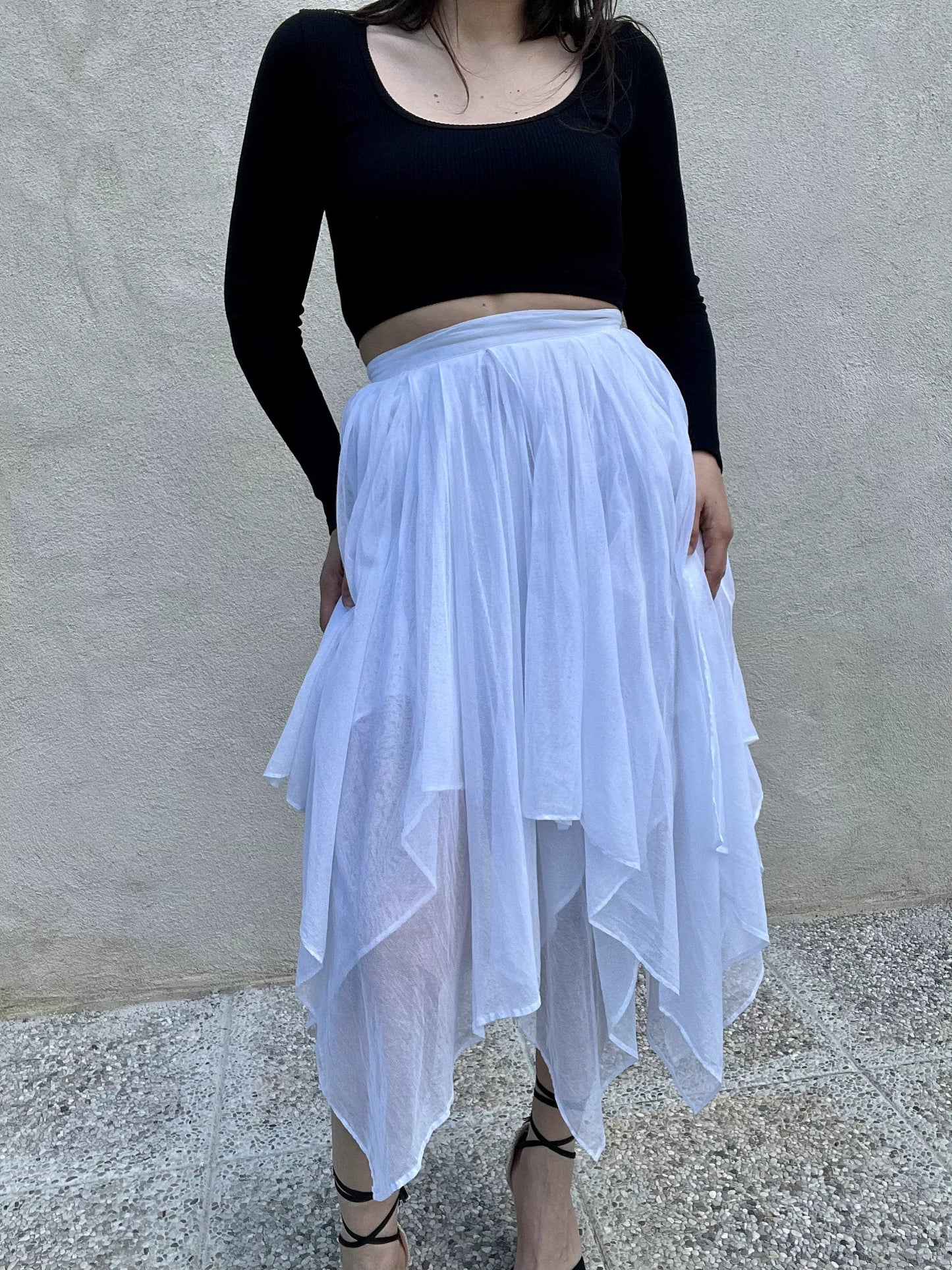 Kenzo white cotton voile asymmetrical skirt