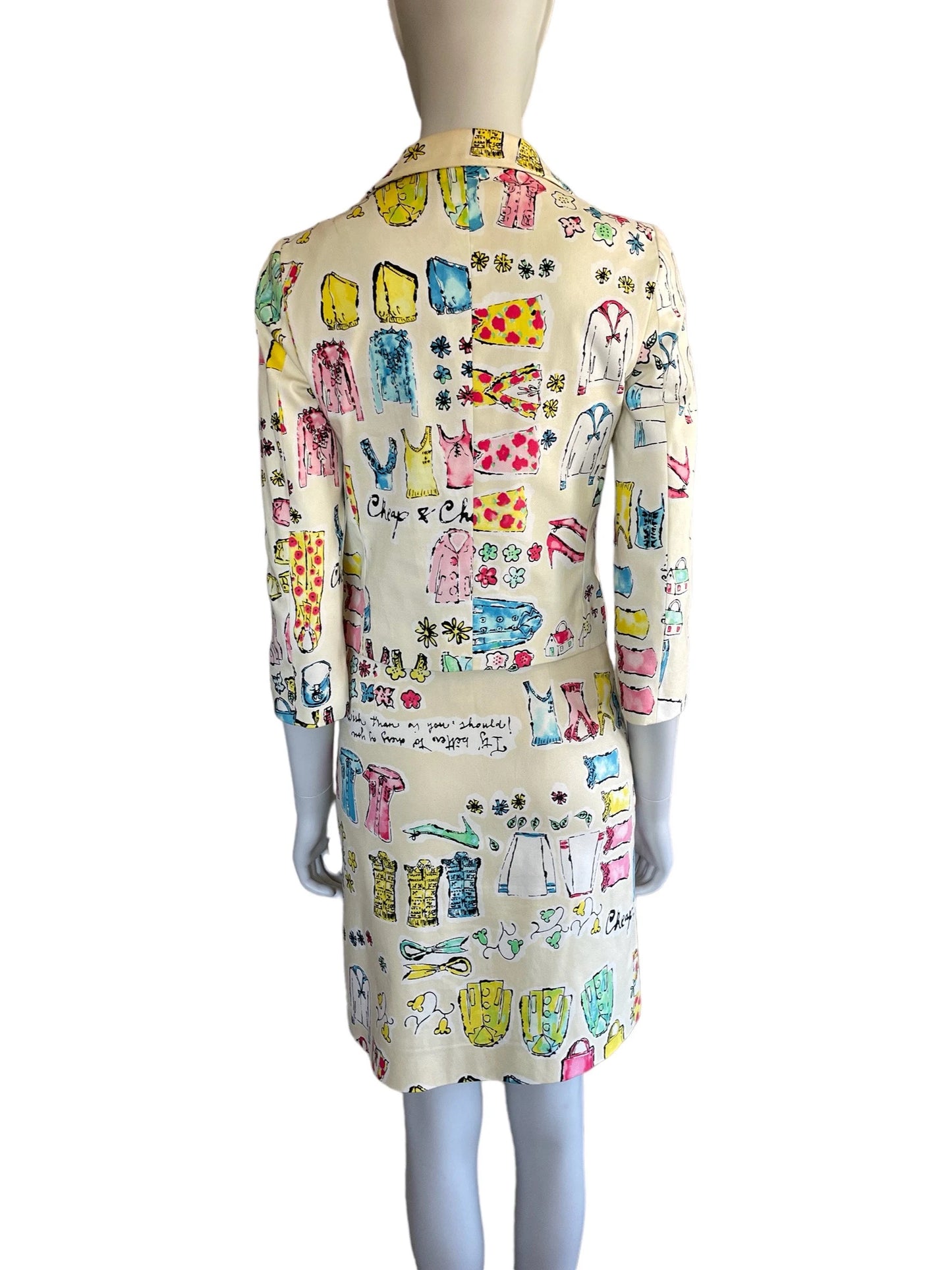 Moschino Cheap and Chic fun and text print skit suit