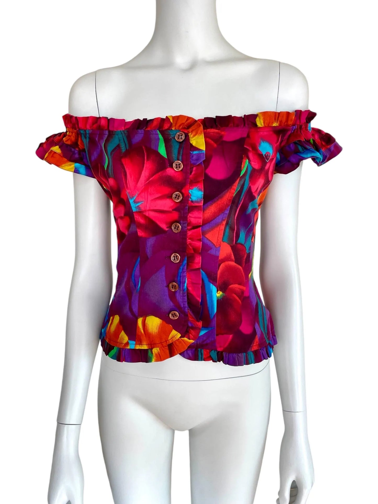 Kenzo multicolour off shoulder floral corset top